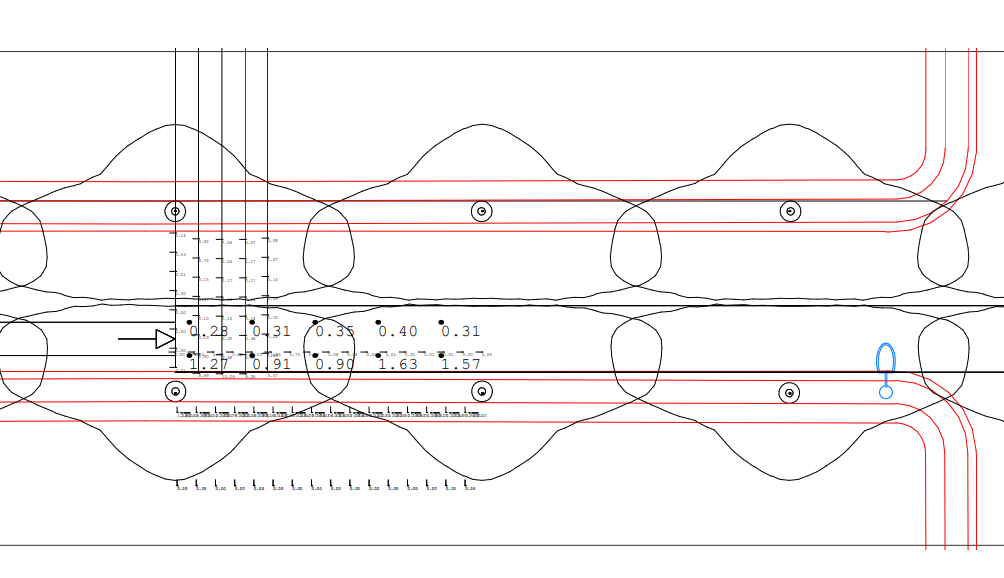 Figure 5-4. AGi32 luminance calculations for a two-lane local roadway, with illuminance values for the adjacent bike lanes and pedestrian sidewalks, all meeting ANSI/IES criteria using less than 2.0% light emission above 80 degrees. Image credit: Clanton & Associates